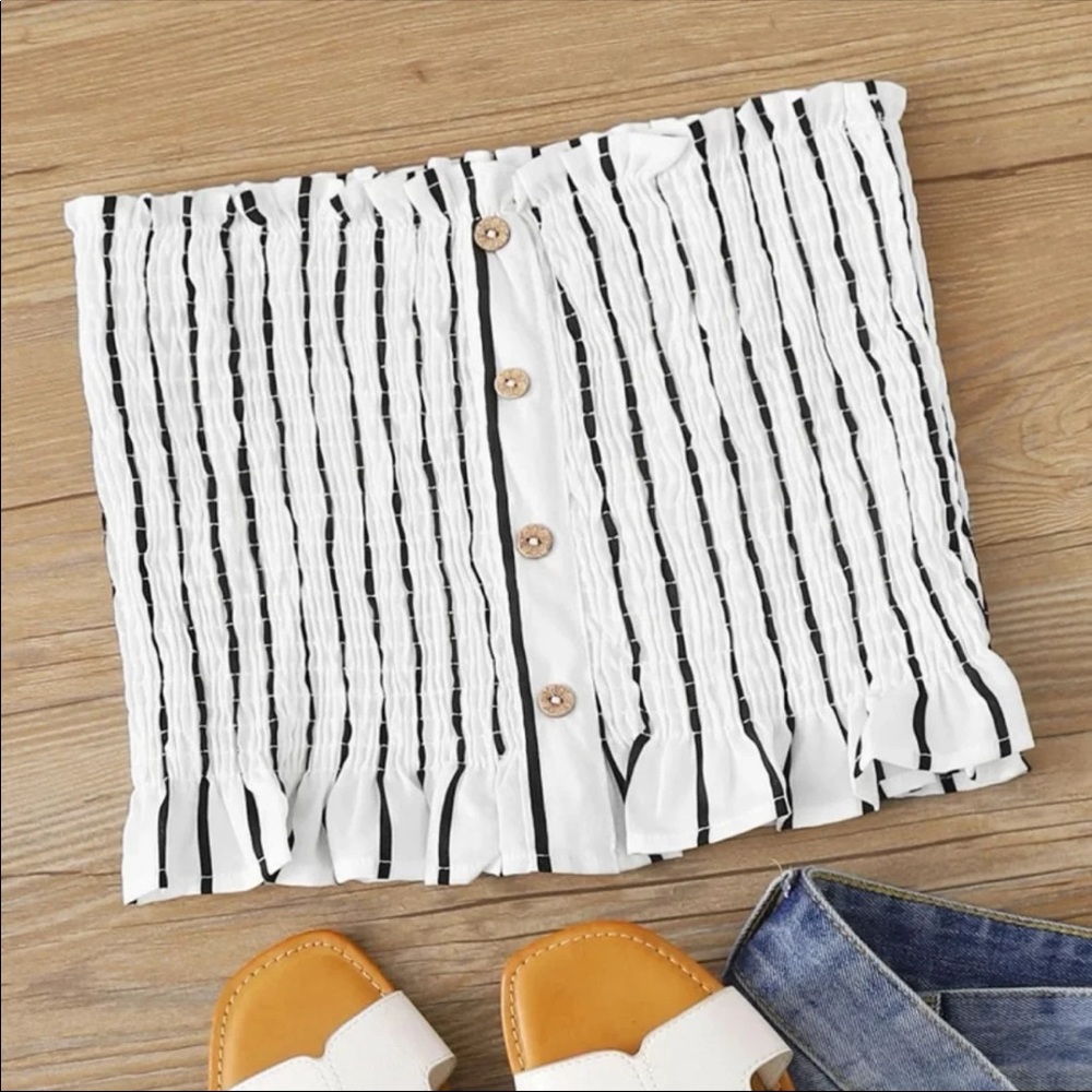 SHEIN Plus striped print shirred tube top